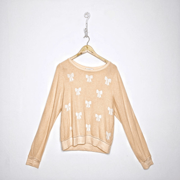 Wildfox Baby Bow Fleece Sweatshirt Peach Crewneck oversized women's s small - Picture 1 of 8